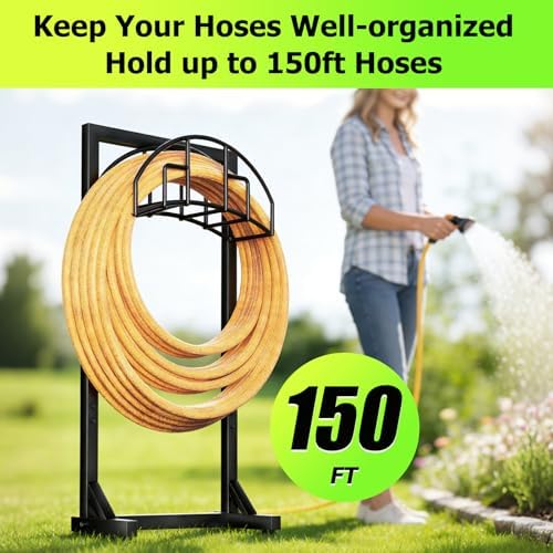 Garden Hose Holder, Super Stable Water Hose Holders Stand Holds 160-Feet Hose, Detachable Freestanding Hose Storage Hanger Rack for Outside Yard Lawn Farm, Black - Image 2