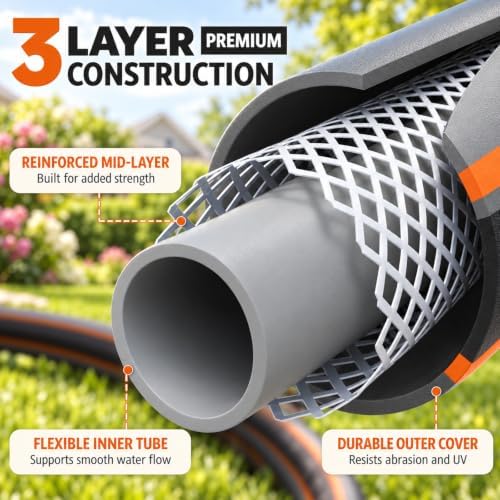 100FT Garden Hose, 1/2" Non-Expandable Lightweight Hybrid Water Hose with Solid Brass Fittings, Flexible & Tangle Resistant Hose, Leak Resistant for Backyard, Garden, Car Washing and Outdoor Use - Image 2
