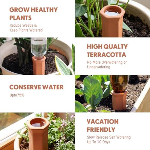 Tatuo 24 Pack Terracotta Watering Spikes Automatic Plant Waterer Devices Outdoor Indoor Use Plant Self Watering Devices Wine Bottle - Image 5