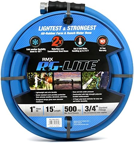 AG-LITE BSALONE15 1" x 15' Hot/Cold Water Rubber Garden Hose, 100% Rubber, Ultra-Light, Super Strong, 500 PSI, 50F to 190F Degrees, High Strength Polyester Braided, 2x Water Flow by BLUBIRD