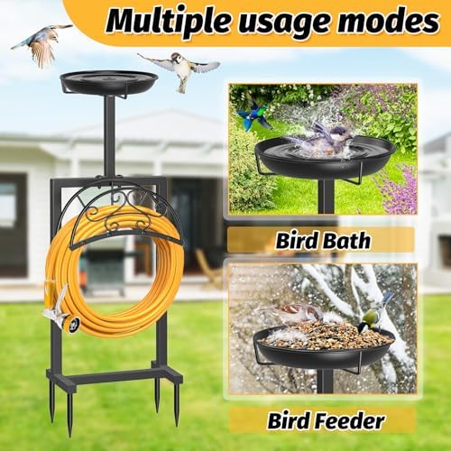 Garden Hose Holder, Freestanding Holds 150ft with Bird Feeder - Image 2