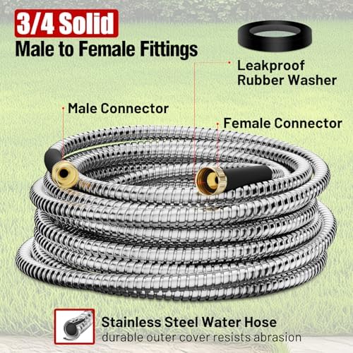 Beitopamz Metal Garden Hose 75 ft with Nozzle, Stainless Steel - Image 3