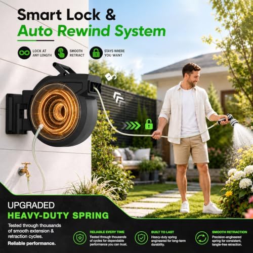 Tuyeho Heavy-Duty 5/8" Hose Auto Retractable Garden Hose Reel Wall Mount - Image 3