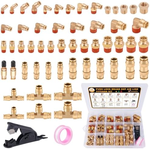 56 Pcs Brass DOT Air Line Fittings kit with Brass Bushings by XaXmTee