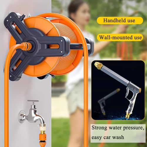 Wall Mounted Hose Holder, Household Flushing Floor Hose Trolley, Agricultural Irrigation Portable Hose Trolley, Hand Crank Hose Reel Hose Storage Holder,30m - Image 2