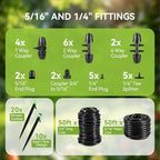 Drip Irrigation Kit for Garden, Raised Beds, Lawn - Adjustable Watering System with Drip Emitters, 5/16" & 1/4" Tubing, Barbed Fittings - Image 2