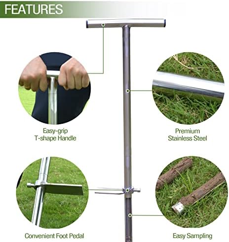 Soil Probe 35 Inch with 2 Bags, Straight Soil Sample Probe for Lawn House Plants, T-Handle Soil Sampler Probe Rod with Pedal, Stainless Steel Soil Test Kits Tool for Soil Sampling - Image 3
