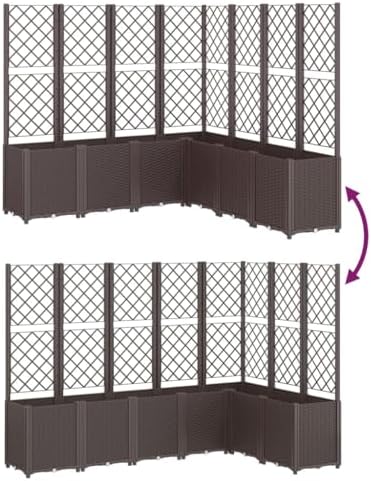 Garden Planter with Trellis 7 Modular Boxes Rattan Look Brown - Image 6