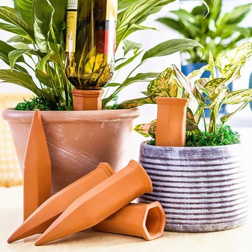 SagaSave Ceramic Plant Watering Devices 4 Pack Terracotta Vacation Plant Waterer Wine Bottle Watering Stakes Slow Release Plant Watering Spikes Perfect Self Watering Devices for Indoor Outdoor Plants - Image 3