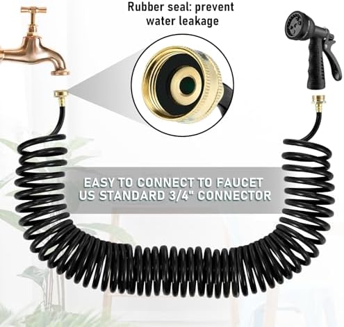 Pangda Expandable Coil Garden Hose 100 ft with Spray Nozzle, Black - Image 5