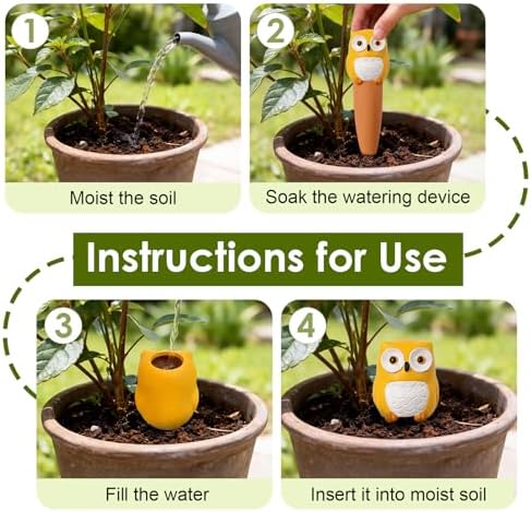 MCleanPin 4 Pack Plant Watering Spikes and Globes Handmade Terracotta Self-Watering Planter Insert Automatic Plant Waterer Devices for Indoor Outdoor Plants (Forest Animals) - Image 6