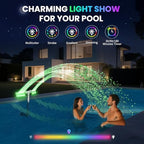 Swimming-Pool Waterfall Fountain w/Colorful Led-Lights - 7 Color Changing Above/Inground Pool Fountain Lights with Remote, Water Sprinkler Adjustable Height Pool Sprayer for Outdoor Yard Decoration - Image 2