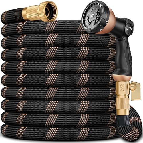 Garden Hose 75FT, Lightweight Flexible Water Hose, 5/8" Kink Free Leak Proof Hose, Heavy Duty 96-Layer Woven with 3/4" Brass Fittings, 10 Function Nozzle for Yard Lawn Outdoor Car Wash(BlackRosegold) by ICTPTOSL