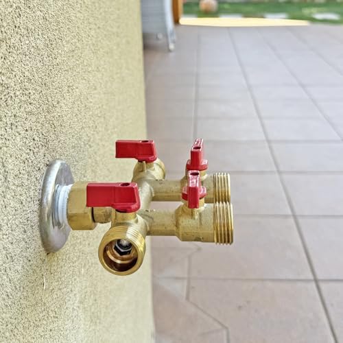 HQMPC Hose Splitter – Heavy-Duty Brass Garden Faucet Connector Garden Hose Splitter 4 Way 3/4" GHT Thread Red Handle - Image 7