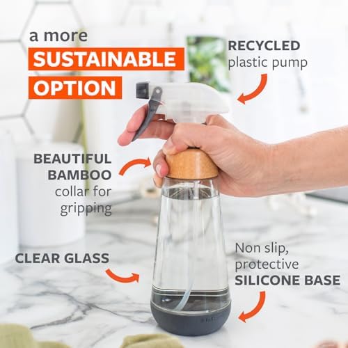 Full Circle Bottle Service-Refillable Glass Spray Bottle-Versatile Stream & Mist Options,Bamboo with Protective Silicone Boot-Ideal for Non-Toxic Cleaning Solutions & Plant Care,16oz Gray,3 Pack - Image 3