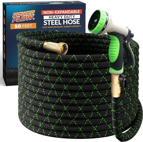 PowerFlow Metal Garden Hose, 50 Ft Non-Expandable Water Hose, Black by POWERFLOW