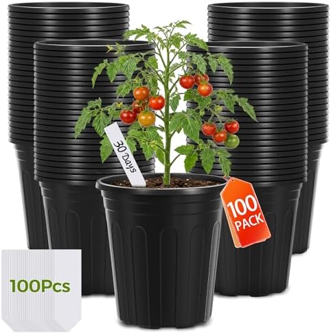 GroTheory 100 Pack 1 Gallon Nursery Pots, 6.7 Inch Plastic Pots for Plants by GroTheory