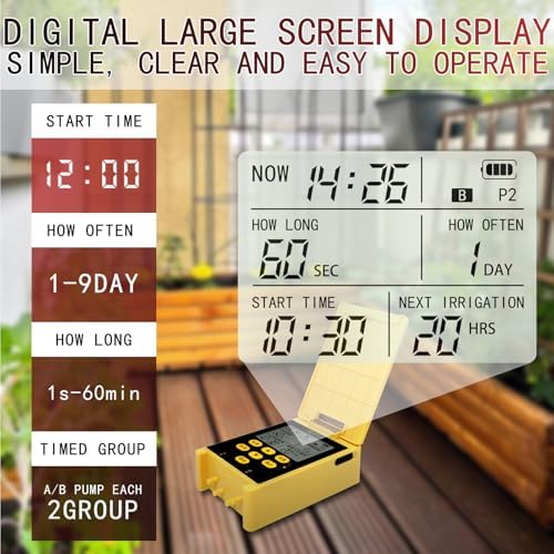 Solar Powered Dual Pump Drip Irrigation Kit,Child Lock 2 Group Automatic Watering System with Rain Sensing Digital Display Screen for Garden Patio Balcony Vacation (for 30 Pot Plants) - Image 3