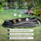 Giraffe Tools Garden Hose 50FT Lightweight Lay Flat Water Hose Kink Free Flexible Hose with 9 Spray Function Nozzle（Black） - Image 2