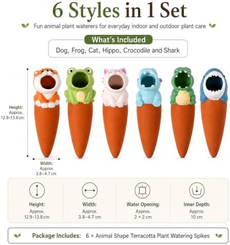 6 Pack Terracotta Self Watering Spikes, Animal Shaped Plant Waterers (#A) - Image 6