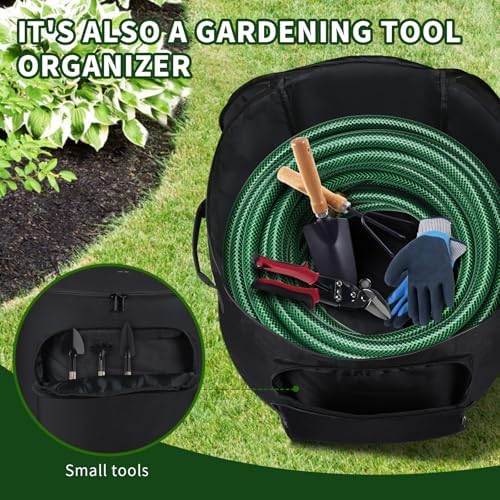 Garden Water Hose Holder Storage Bag Pot，Water Hose Hider，Holds 150 ft Hose ,Bottom With Drain Holes，Patio and Indoor-Black - Image 4