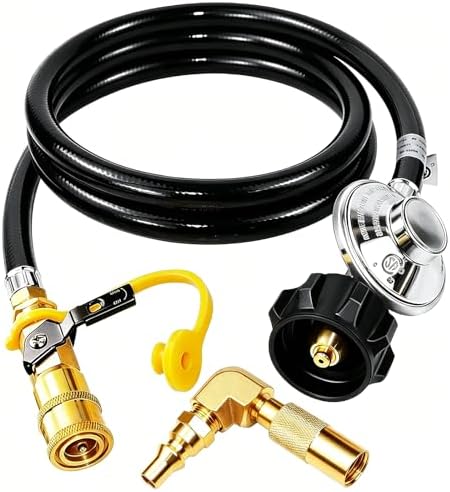 8FT Propane Regulator Hose with Safety Shutoff Valve,Conversion Fitting by MCAMPAS