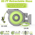 5/8" x 85 ft Retractable Garden Hose Reel, Wall Mount Retractable Water Hose with 10 Pattern Hose Nozzle, Any Length Lock/180° Swivel Automatic Hose Reels for Outside Garden Watering - Image 2