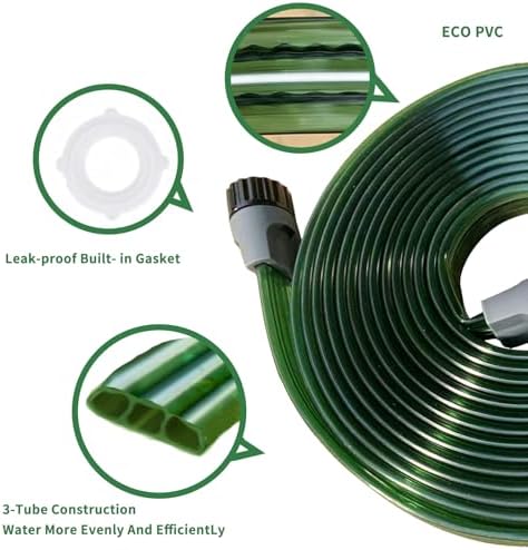 SECBULK 75 FT Flat Sprinkler Hose for Lawn Watering Garden Soaker Hose with Holes, Heavy Duty Lightweight No-Kink Water Hose with Stakes, Irrigation Hose, Great Fun for Kids and Dog - Image 5