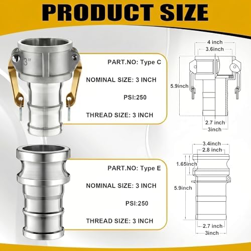 4 Set 3 Inch Camlock Fittings Type C&E - Image 2