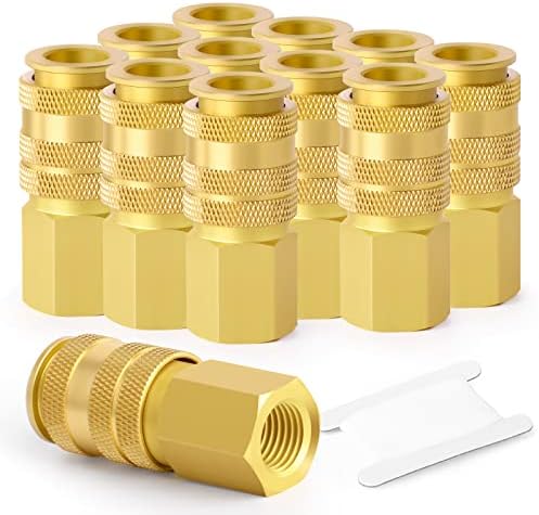 GASHER 12PCS 1/4-Inch Universal Brass Female Industrial Coupler,1/4 Inch NPT Female Threads Size,3 in 1 Quick Connect Air Coupler by GASHER