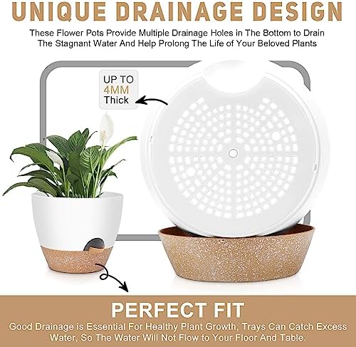 YNNICO 12" 10" 9" Large Self Watering Plant Pots, 3 Pack Plastic Pots - Image 6
