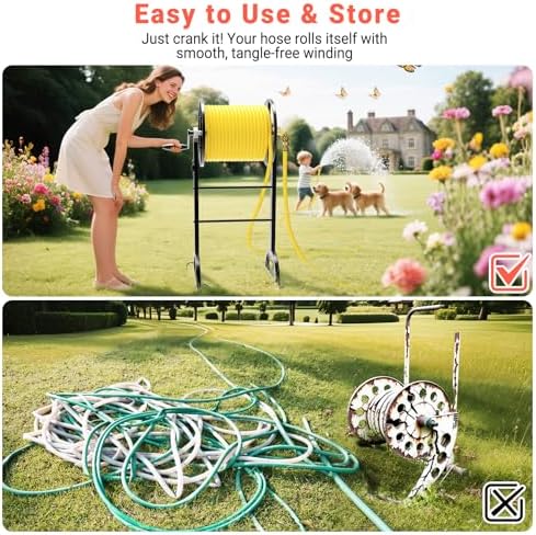 Garden Hose Reel with Handle – Heavy Duty Metal Freestanding Water Hose Holder, Upgraded Retractable Hose Winder for Up 150FT 5/8" Hose, Perfect for Lawn, Yard & Outdoor Use - Image 4