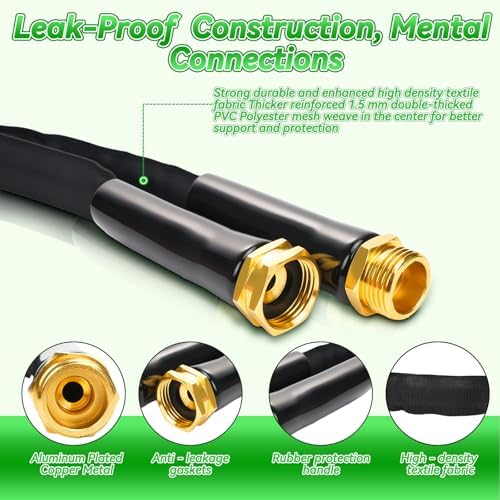 Non-Expanding Garden Hose 100FT, Lightweight Flexible Hose with 10 Function Nozzles, Leak-Proof Metal Interface, Kink Free, Wear-Resistant, Outdoor Long Hose Pipe for Car Wash, Yard, Lawn - Image 4