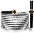TOOLCY 25 FT Metal Water Hose Stainless Steel Garden Hose with Brass Nozzle - Heavy Duty, No Kink, All Weather, Super Flexible Garden Hoses for Outdoor, Lawn by TOOLCY