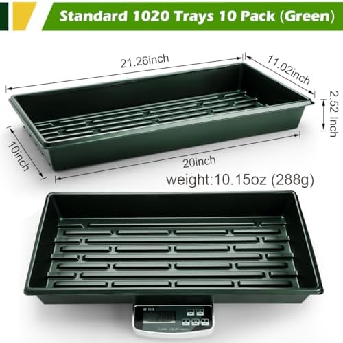 RooTrimmer 10 Pack 1020 Trays No Holes-Reusable Nursery Flats for 50/72 Cell Plug Tray, Heavy Duty Seed Starter Trays for Transplant, Seed Starting, Plant Propagation & Seed Germination (Dark Green) - Image 3