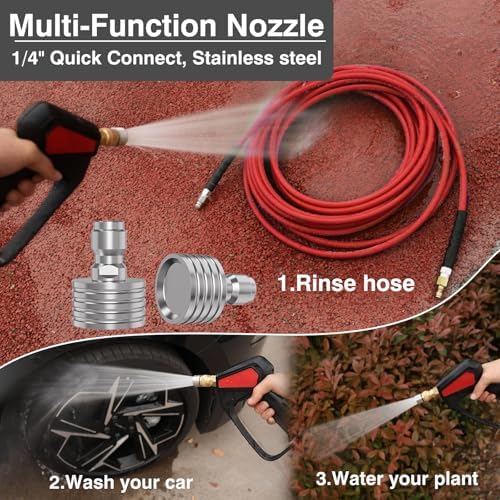 Sewer Jetter Kit 50FT for Pressure Washer, 5800 PSI Drain Cleaner Hose 1/4 Inch NPT with Spray Nozzle, Button Nose and Rotating Sewer Jetting Nozzle, Spanner Teflon Tape Pearl Corsage Pin - Image 4