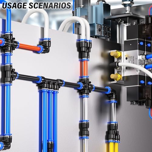 TAILONZ PNEUMATIC 1/4"3/8"1/2"1/8" Blue Straight and Elbow Push to Connect Fittings Air Hose Fittings,Suitable for Nylon/PU Tube Air Tube and Other Connection Kits 68PCS - Image 3