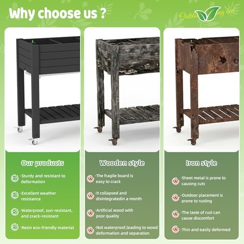 Vixzen Raised Garden Bed Outdoor,Reinforced Large Planter Box with Wheels & Storage Shelf,Mobile Planter Bed Box for Backyard, Patio, Balcony (Black, 21Gal（43.31"×17.72"×33.66"）) - Image 5