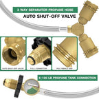 12FT Propane Hose with Propane Splitter 2 Way POL Tank Connector, Propane Y Splitter Adapter with Shut Off Valve, 2-Way LP Gas Adapter Tee Connector for 100lb Propane Tank,Heater,Camping Stove,Burner - Image 2