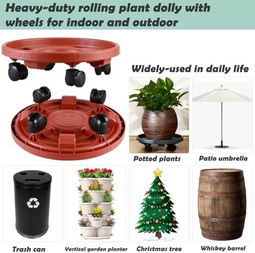 5 Packs Large Plant Caddy with Wheels 13" Rolling Wheeled Plant Stands Heavy-duty Plastic Flower Pot Roller Base Movers Indoor Outdoor Planter Dolly with Casters Trolley, Red - Image 6
