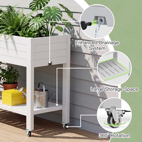 Fancyango Raised Garden Bed with Wheels 33.7" H -Medium Ashen - Image 4