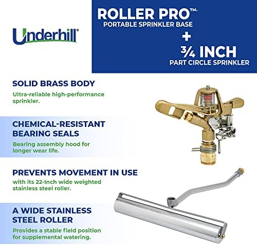 Underhill RollerPro 22-Inch Portable Sprinkler System Base with 3/4-Inch Part Circle Brass Impact Sprinkler, 1-Inch FHT x 1-Inch FPT, A-RP221-SI075P - Image 3
