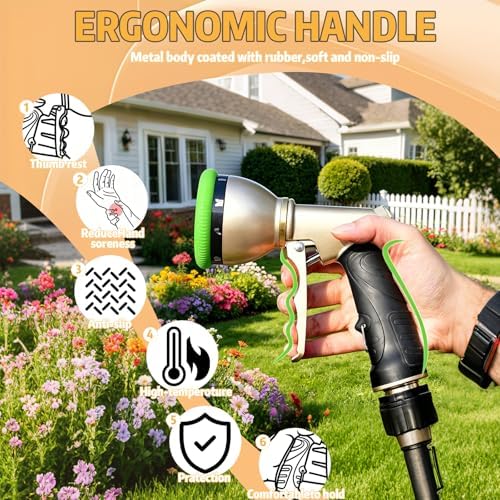 High Pressure Hose Sprayer - Heavy Duty Metal Garden Hose Nozzle with 9 Adjustable Spray Patterns, Water Spray Nozzle for Watering Plants, Lawn Care, Car Wash & Pet Cleaning (green) - Image 4