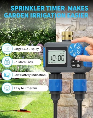 Sprinkler Timer, 2 Zone with Brass Swivel, Digital Irrigation Controller System with Rain Delay/Manual/Automatic Watering for Outdoor Garden Yard Lawn - Image 7