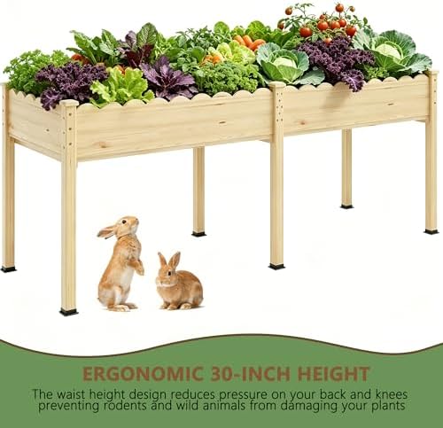 Raised Garden Bed with Legs, 72x24x30in Tall Wooden Elevated Planter Box with Liner for Flowers Vegetables Herbs, Wavy Profile Outdoor Raised Bed for Balcony/Patio/Backyard - Image 6