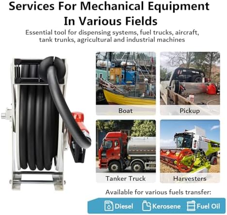 3/4" Diesel Fuel Hose Reel 50ft 300 PSI Retractable Heavy Duty Hose for Kerosene Spring Driven Auto Swivel Fuel Pump Transfer Hose with Nozzle Refueling for Service Truck Tank Boats Air Vehicle - Image 6