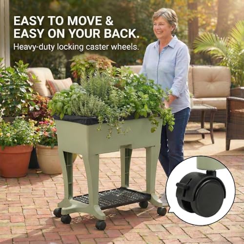 EarthBox Raised Garden Bed with Legs – Elevated Self Watering Planter Box with Wheels, Storage Shelf, Premium Plant Food, Easy Assembly, Made in USA, Sage - Image 2