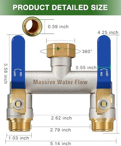 Hose Splitter 2 Way Heavy Duty, Brass Garden Hose Splitter - Image 2