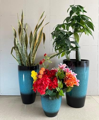 24/21/11 Inch Tall Planter Pots Garden Plastic Planters - Set of 3 for Indoor & Outdoor Use - Decorative Lightweight Flower Pots - Image 2