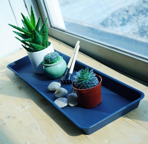 VUWEZ 2 Pack Plastic Plant Trays - Rectangular 30 inch, Indoor/Outdoor Plant Water Drip Trays for Flower Pot Planter, Windowsill (8 X 30'', Blue) - Image 7